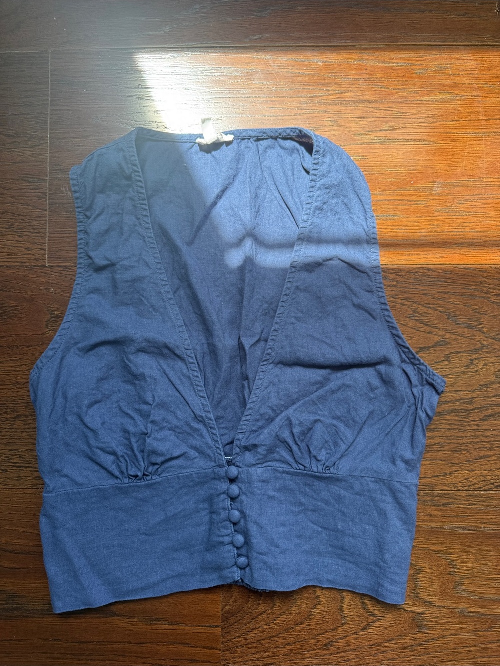aerie Navy Sleeveless Button-Front V-Neck Crop Top